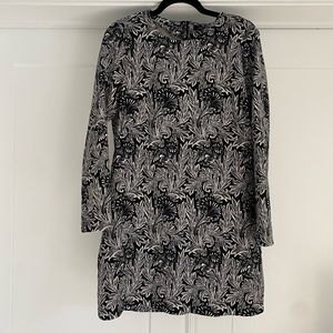 NWT ZARA WOMAN BLACK & OFF WHITE LONG SLEEVE FLORAL PRINT MINI DRESS